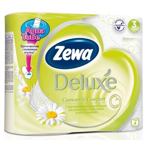 Бумага туалетная Zewa Deluxe 3-слойная белая с ароматом ромашки (4 рулона в упаковке)