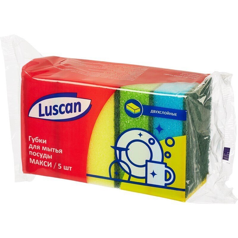 Губки для мытья посуды Luscan Макси поролоновые 95х65х30 мм 5 штук в упаковке от компании Арсенал ОПТ - фото 1