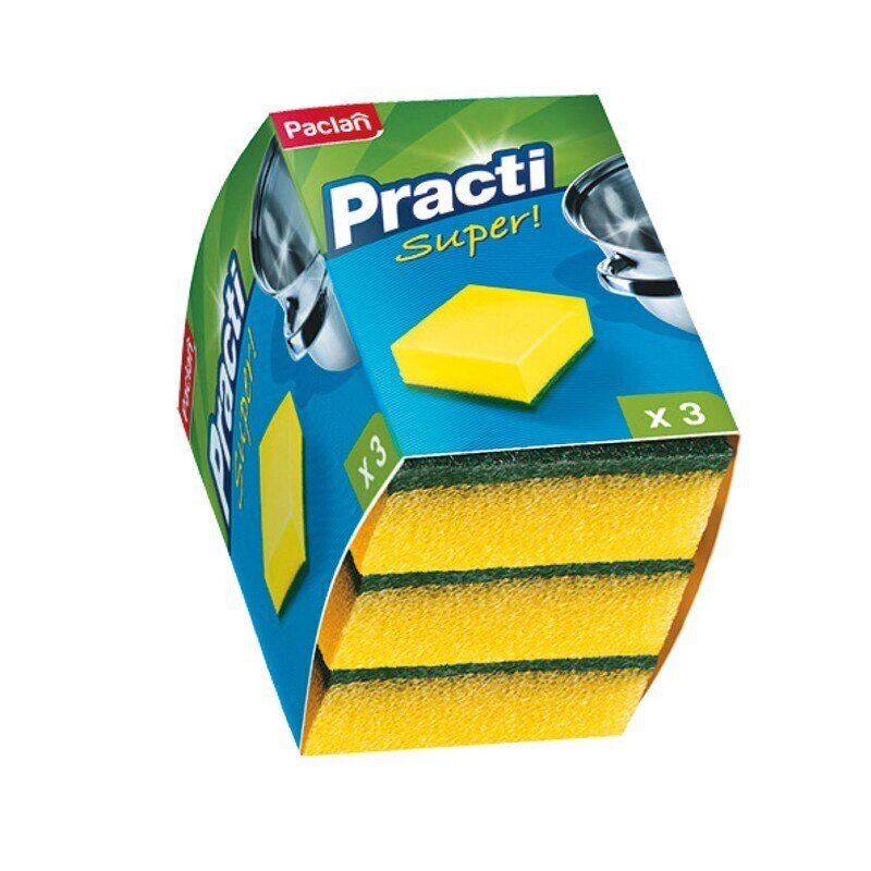 Губки для мытья посуды Paclan Practi 3 штуки в упаковке поролоновые желтые (70х90 мм) от компании Арсенал ОПТ - фото 1