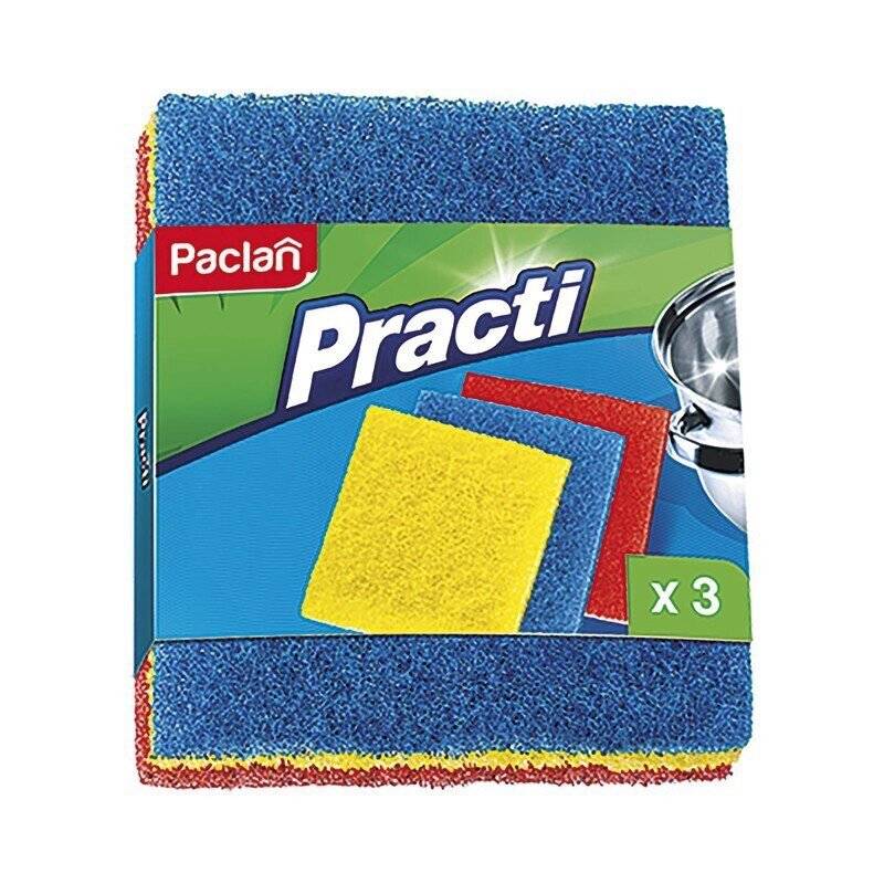Губки для мытья посуды Paclan Practi абразивные 150х125х20 мм 3 штуки в упаковке от компании Арсенал ОПТ - фото 1
