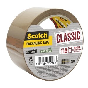 Клейкая лента упаковочная Scotch Classic Hot Melt коричневая 50 мм x 50 м плотность 42 мкм (суперклейкая)