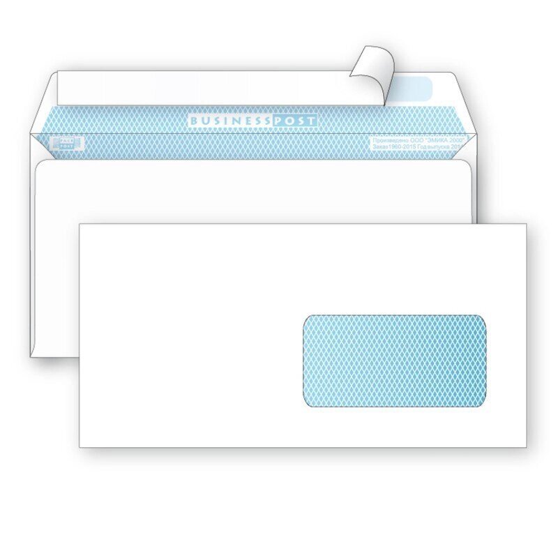 Конверт почтовый BusinessPost E65 (110x220 мм) белый удаляемая лента правое окно (1000 штук в упаковке) от компании Арсенал ОПТ - фото 1