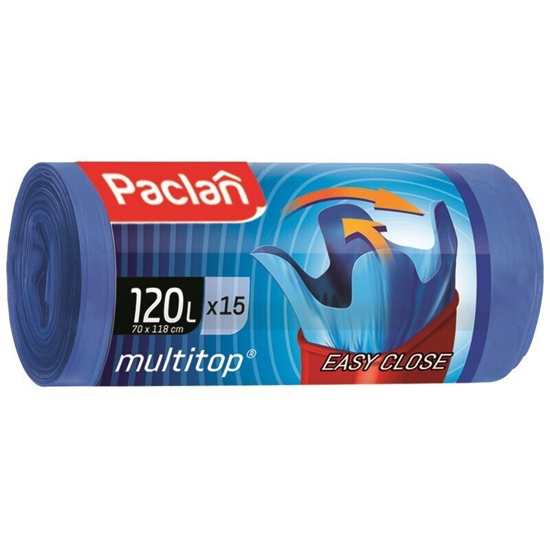 Мешки для мусора на 120 литров с завязками Paclan multitop синие (24 мкм, в рулоне 15 штук 70x120 см) от компании Арсенал ОПТ - фото 1