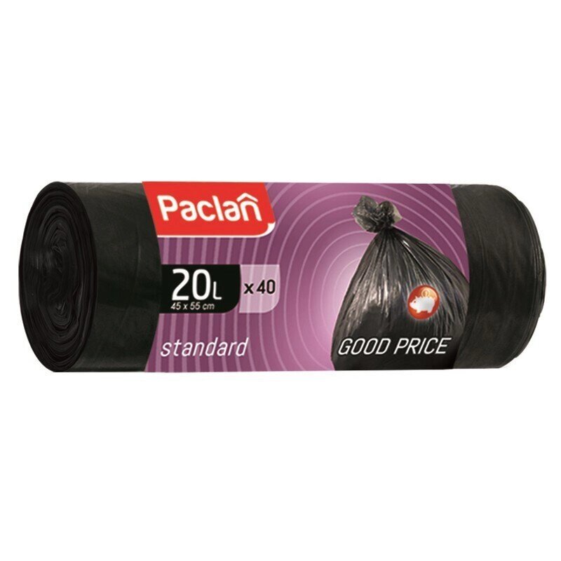 Мешки для мусора на 20 литров Paclan Standart черные (7.3 мкм, в рулоне 40 штук, 45x55 см) от компании Арсенал ОПТ - фото 1