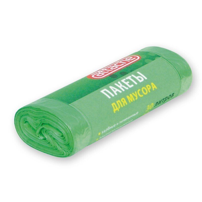 Мешки для мусора на 30 литров Attache зеленые (10 мкм, в рулоне 30 штук, 50x60 см) от компании Арсенал ОПТ - фото 1