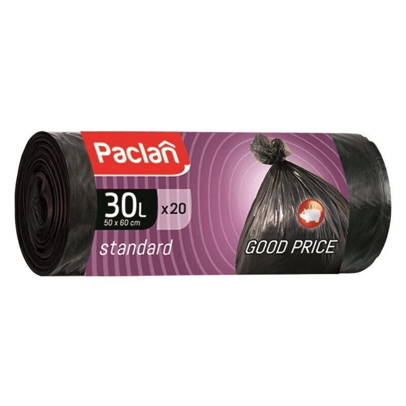 Мешки для мусора на 30 литров Paclan Standart черные (7.3 мкм, в рулоне 20 штук, 45x55 см) от компании Арсенал ОПТ - фото 1