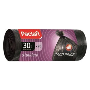 Мешки для мусора на 30 литров Paclan Standart черные (7.3 мкм, в рулоне 20 штук, 45x55 см)