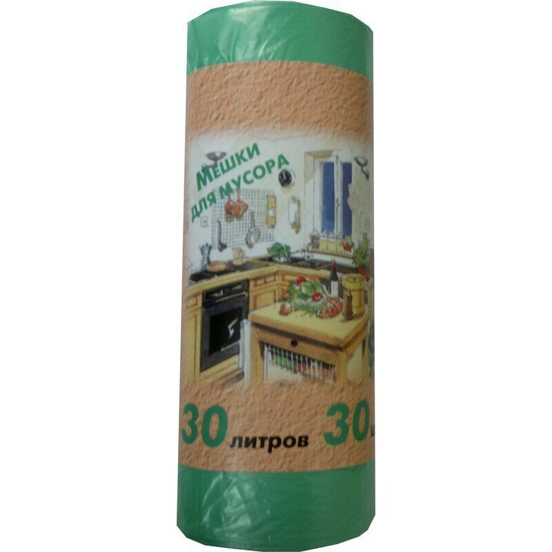 Мешки для мусора на 30 литров зеленые (10 мкм, 50x60 см, 30 штук в рулоне) от компании Арсенал ОПТ - фото 1