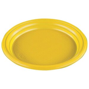 Одноразовая тарелка "Эконом", 1 шт., плоская, d - 165 мм, полистирол (ПС), желтая, для холодного/горячего,
