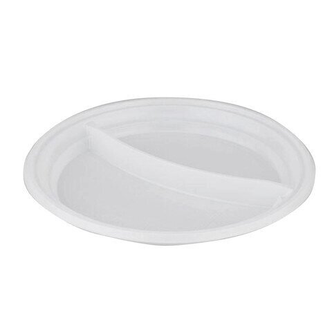 Одноразовая тарелка "Эконом", 1 шт., плоская, d - 205 мм, 2 секции, полистирол (ПС), белая, СТИРОЛПЛАСТ от компании Арсенал ОПТ - фото 1