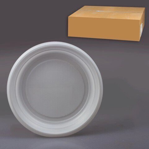 Одноразовые тарелки, комплект 2700 шт. (27 упаковок по 100 штук), пластиковые, десертные, d=170 мм, белые, ПС от компании Арсенал ОПТ - фото 1