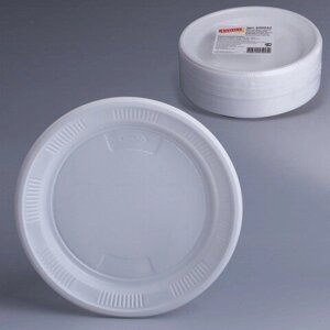 Одноразовые тарелки ЛАЙМА Бюджет, комплект 100 шт., пластиковые, десертные, d=170 мм, белые, ПС
