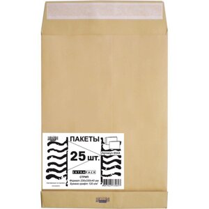 Пакет почтовый Extrapack С4 из крафт-бумаги с расширением стрип 229х324 мм (120 г/кв. м, 25 штук в упаковке)