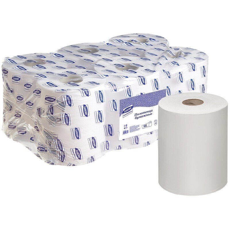 Полотенца бумажные в рулонах Luscan Professional 1-слойные 6 рулонов по 300 метров (с перфорацией) от компании Арсенал ОПТ - фото 1