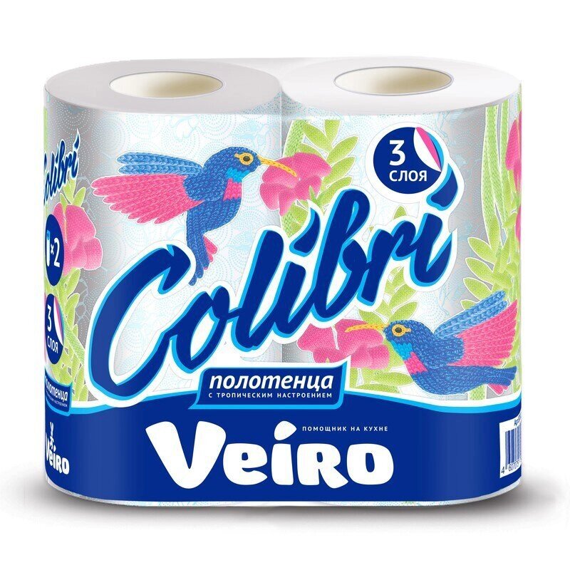 Полотенца бумажные Veiro Colibri с цветным тиснением трехслойные (2 рулона по 15 метров) от компании Арсенал ОПТ - фото 1