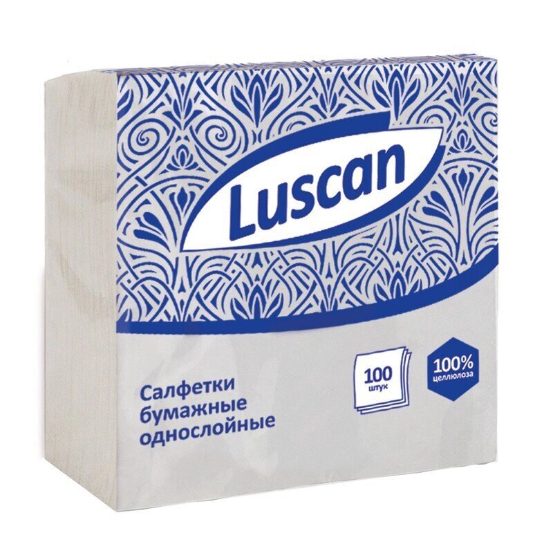 Салфетки бумажные Luscan 1-слойные (24x24 см, белые, 100 штук в упаковке) от компании Арсенал ОПТ - фото 1