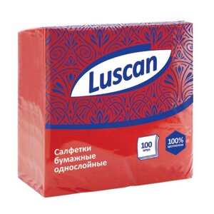 Салфетки бумажные Luscan 1-слойные (24x24 см, красные, 100 штук в упаковке)