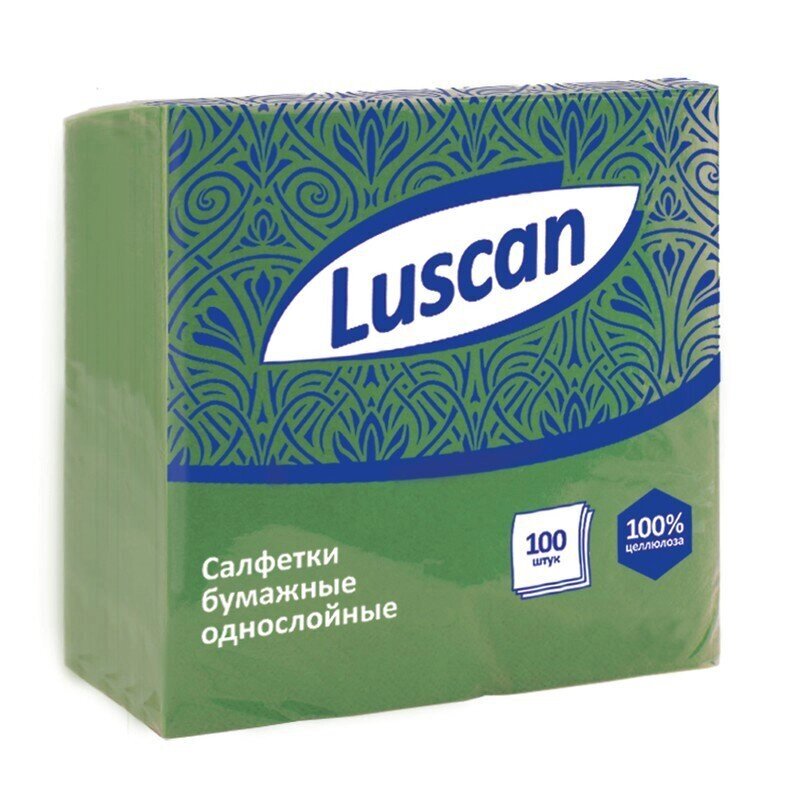 Салфетки бумажные Luscan 1-слойные (24x24 см, зеленые, 100 штук в упаковке) от компании Арсенал ОПТ - фото 1
