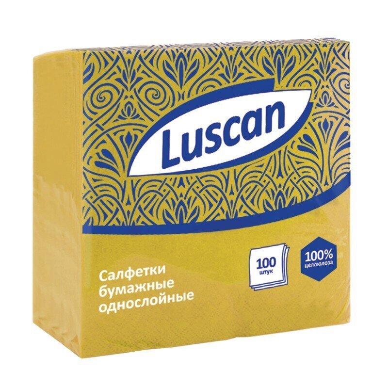Салфетки бумажные Luscan 1-слойные (24x24 см, желтые, 100 штук в упаковке) от компании Арсенал ОПТ - фото 1