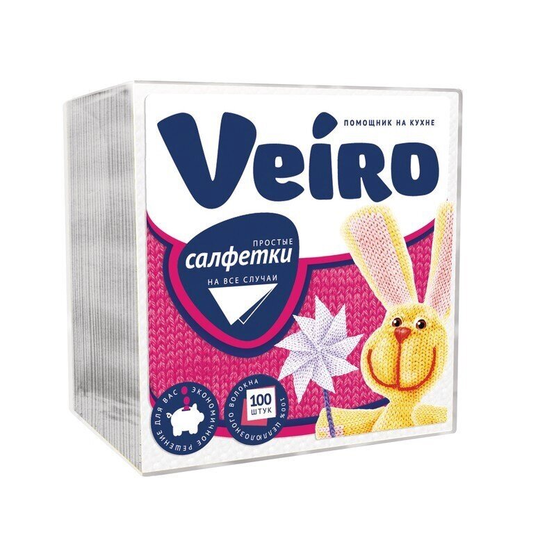 Салфетки бумажные Veiro (1-слойные, 24x24 см, белые с тиснением, 100 штук в упаковке) от компании Арсенал ОПТ - фото 1