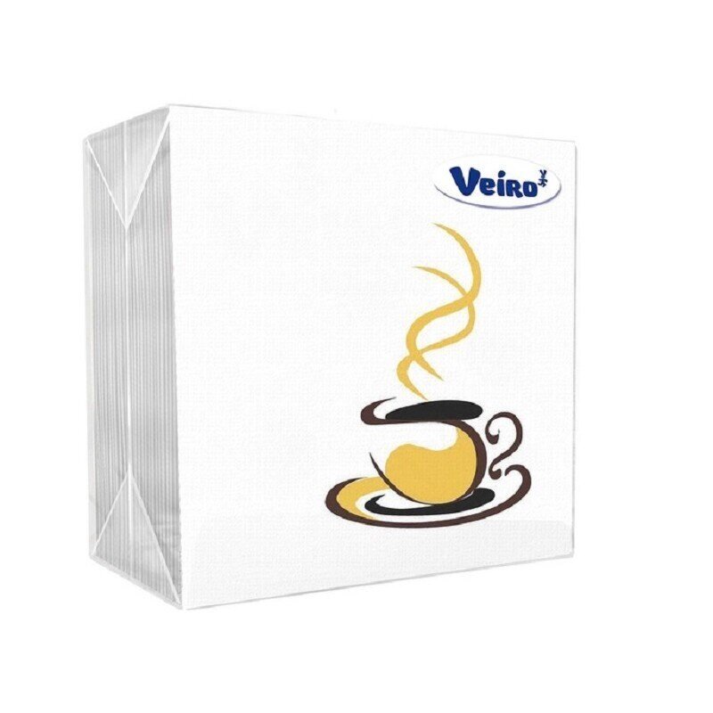 Салфетки бумажные Veiro Кофе (1-слойные, 24x24 см, белые с рисунком, 50 штук в упаковке) от компании Арсенал ОПТ - фото 1