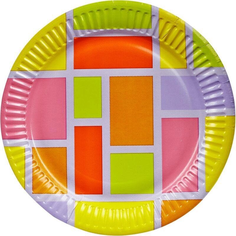 Тарелка одноразовая Buffet-Party Смальта бумажная разноцветная 180 мм 6 штук в упаковке от компании Арсенал ОПТ - фото 1