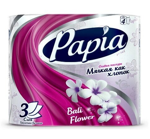 Туалетная бумага PAPIA Балийский Цветок 3 сл 4 рул х14 от компании Арсенал ОПТ - фото 1
