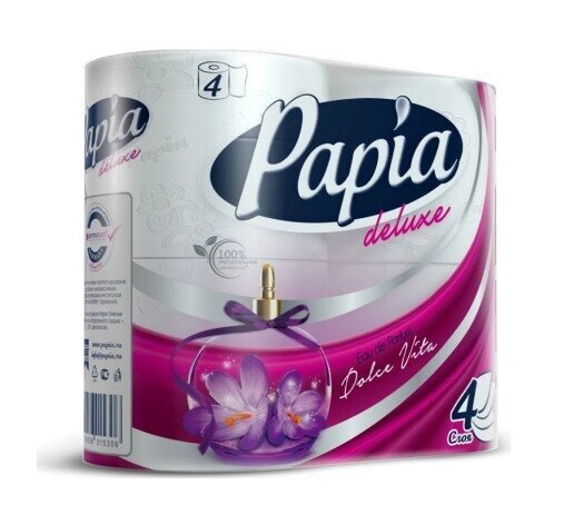Туалетная бумага PAPIA Deluxe Дольче Вита 4 сл 4 рул х14 от компании Арсенал ОПТ - фото 1