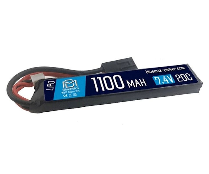 Аккумулятор BlueMAX Li-Po 7.4V 1100mah 20C Stick, 102x21x10 мм от компании Интернет-магазин Pnevmat24 - фото 1