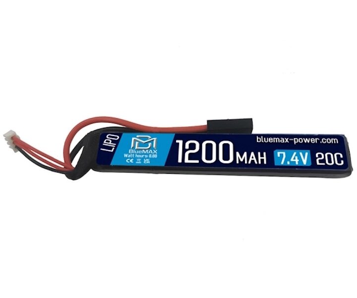 Аккумулятор BlueMAX Li-Po 7.4V 1200mah 20C Stick, 128x21x13 мм от компании Интернет-магазин Pnevmat24 - фото 1