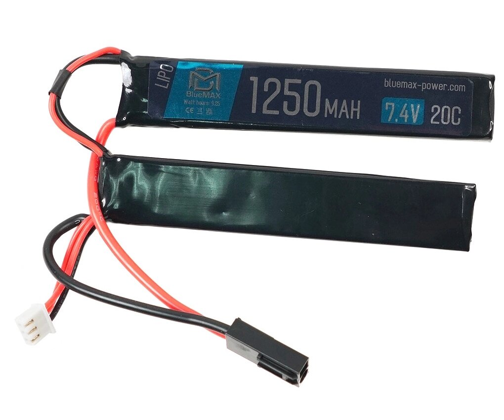 Аккумулятор BlueMAX Li-Po 7.4V 1250mah 20C Nunchuck, 2x (102x20x6) мм от компании Интернет-магазин Pnevmat24 - фото 1