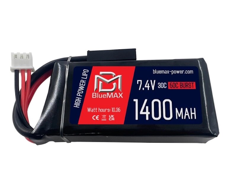 Аккумулятор BlueMAX Li-Po 7.4V 1400mah 30C mini Brick, 71x34x15 мм от компании Интернет-магазин Pnevmat24 - фото 1