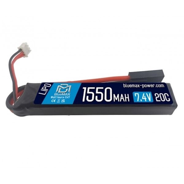 Аккумулятор BlueMAX Li-Po 7.4V 1550mah 20C Stick, 92x18x17 мм от компании Интернет-магазин Pnevmat24 - фото 1