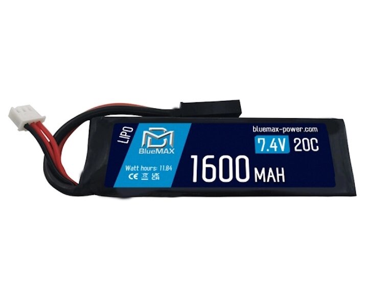 Аккумулятор BlueMAX Li-Po 7.4V 1600mah 20C Stick, 94x30x13,2 мм от компании Интернет-магазин Pnevmat24 - фото 1