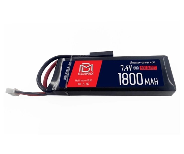 Аккумулятор BlueMAX Li-Po 7.4V 1800mah 30C Brick, 103x34x14 мм от компании Интернет-магазин Pnevmat24 - фото 1