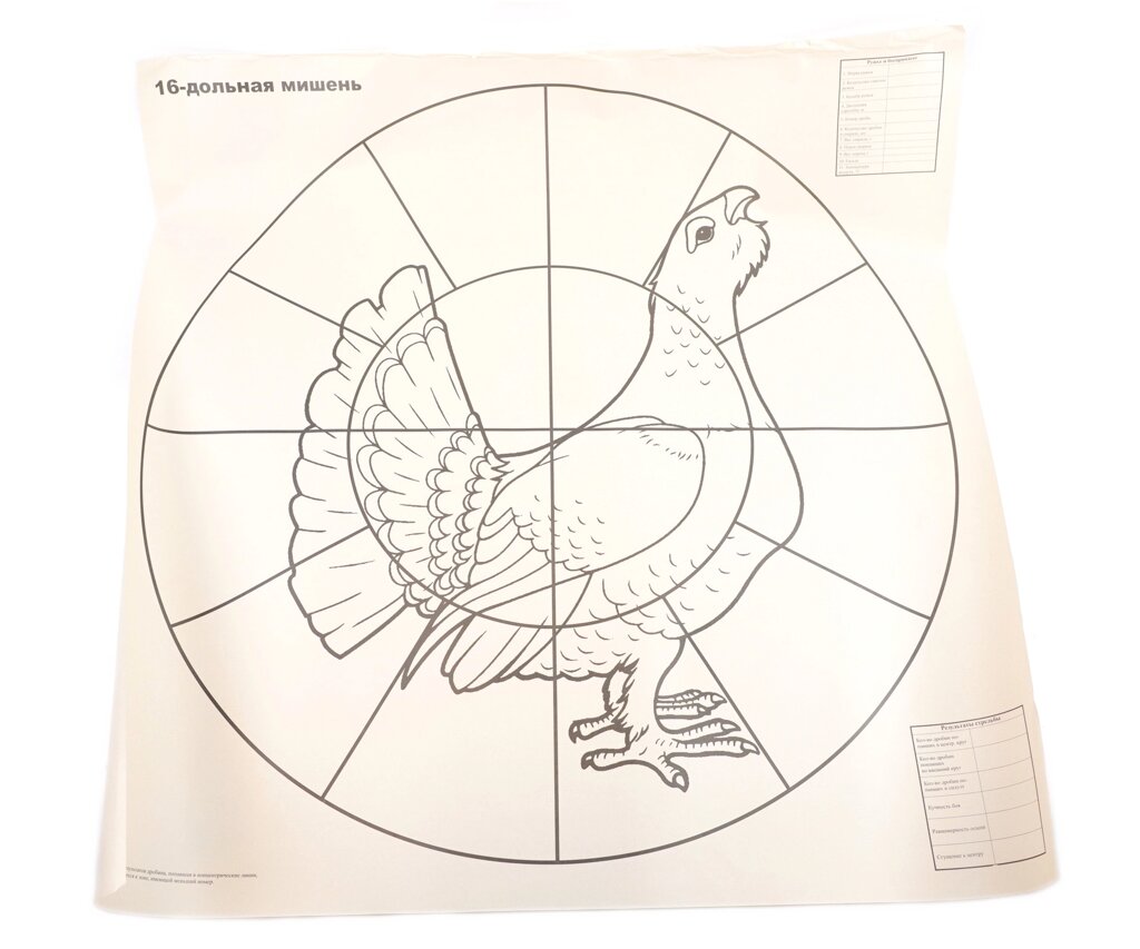 Мишень для пристрелки дробовых ружей 16-дольная «Глухарь», 800x800 мм (100 штук) от компании Интернет-магазин Pnevmat24 - фото 1