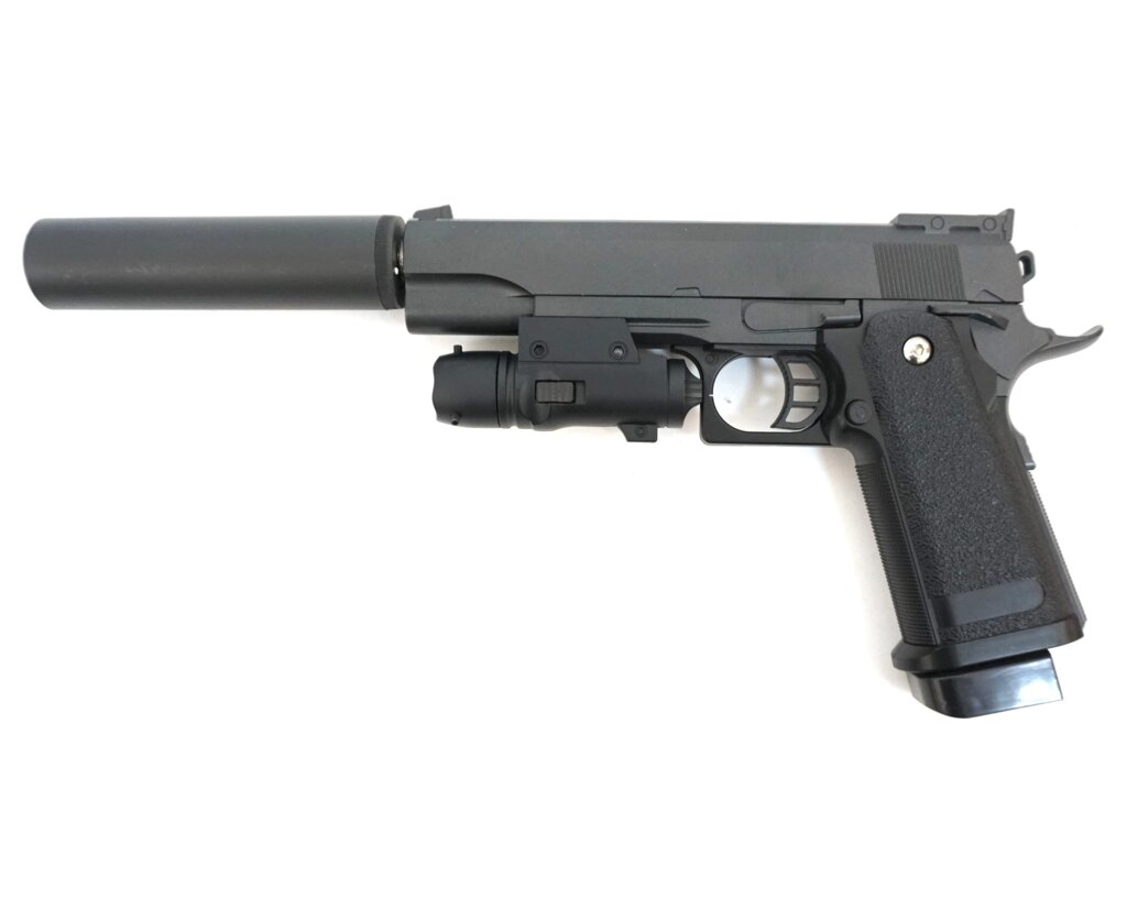 Страйкбольный пистолет Galaxy G. 6A (Colt Hi-Capa) с глушителем и ЛЦУ - описание