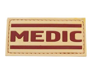 Шеврон "MEDIC", PVC на велкро, 70x35 мм (коричневый на песке)