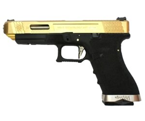 Страйкбольный пистолет WE Glock-34 G-Force Titanium Gold, черная рамка, золот. затвор