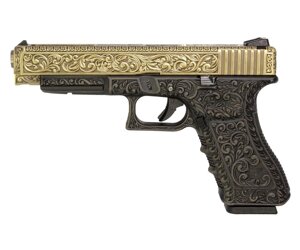 Страйкбольный пистолет WE Glock-34 Gen. 3 Bronze, с гравировкой (WE-G008 BOX-FP)