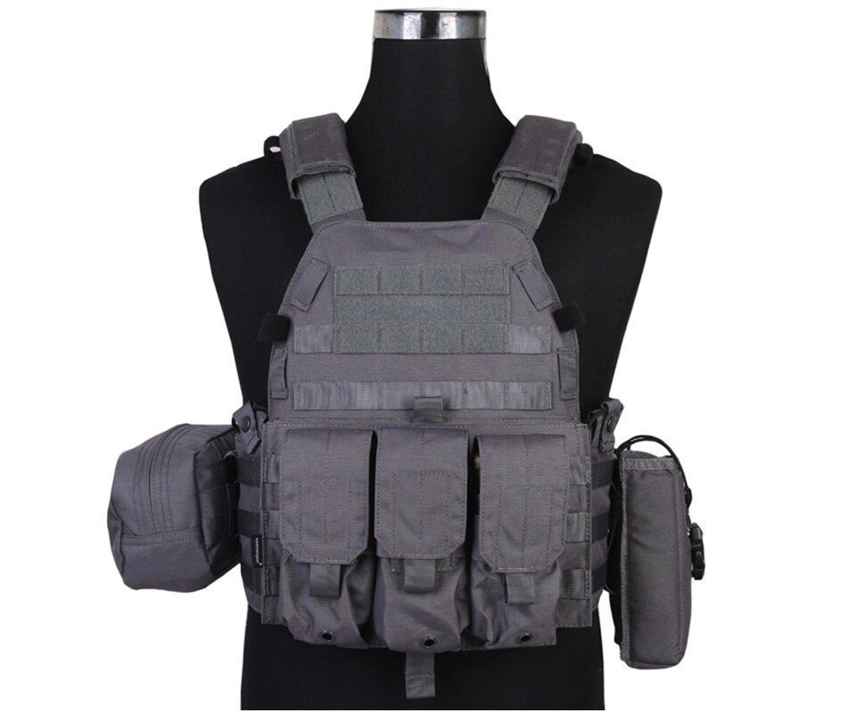 Разгрузочный жилет EmersonGear LBT6094A style Plate Carrier с 3 подсумками (Wolf Grey) от компании Интернет-магазин Pnevmat24 - фото 1