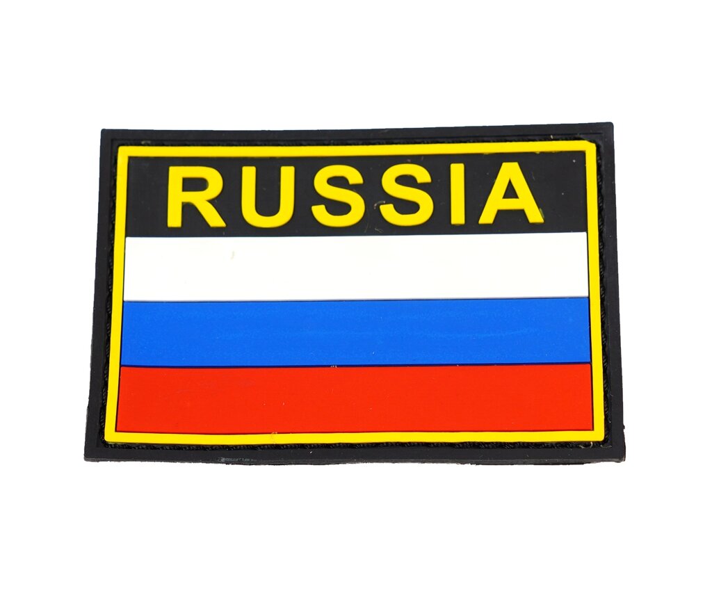 Шеврон "Флаг России" с надписью "RUSSIA", PVC на велкро, 80x53 мм (Black/Yellow) от компании Интернет-магазин Pnevmat24 - фото 1