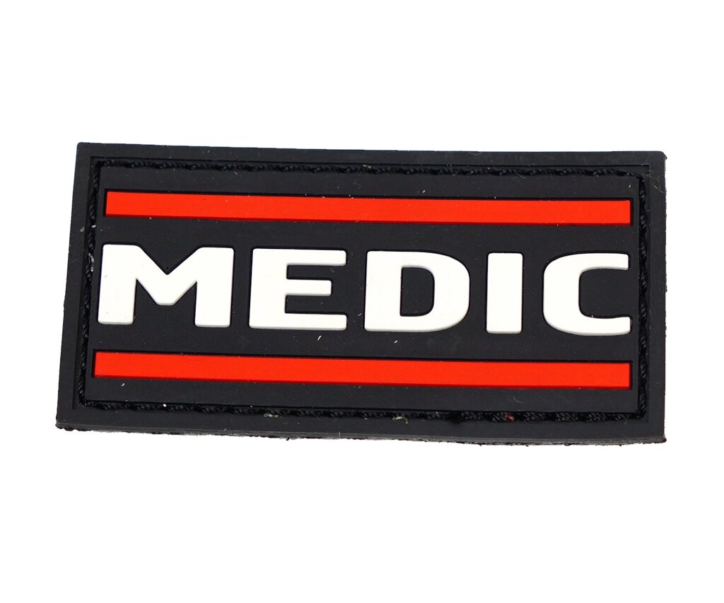 Шеврон "MEDIC", PVC на велкро, 70x35 мм (белый с красным на черном) от компании Интернет-магазин Pnevmat24 - фото 1