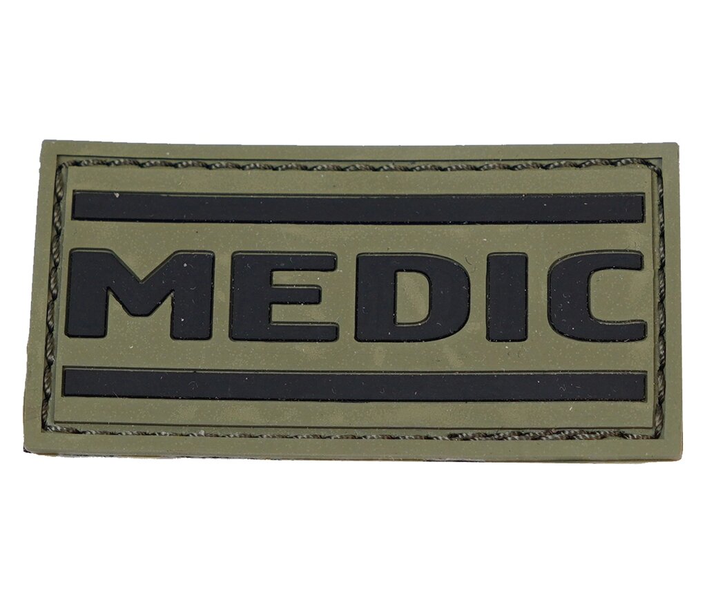 Шеврон "MEDIC", PVC на велкро, 70x35 мм (черный на оливе) от компании Интернет-магазин Pnevmat24 - фото 1