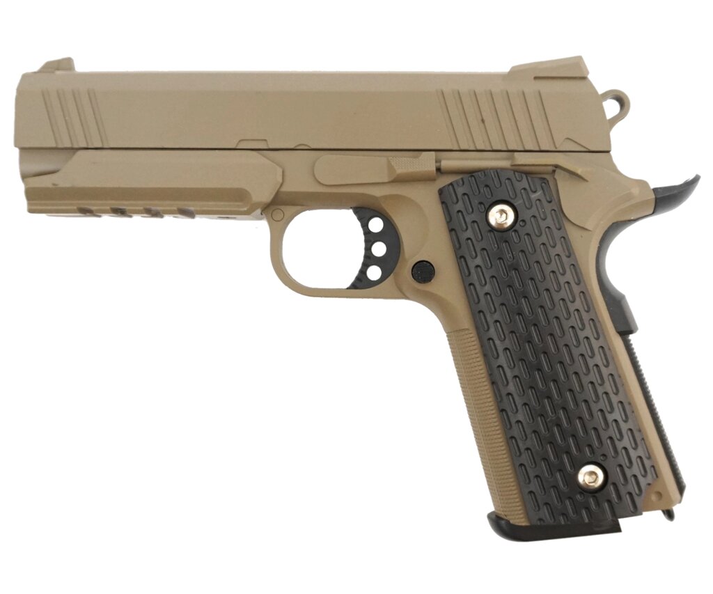 Страйкбольный пистолет Galaxy G. 25D (Colt 1911 Rail) песочный от компании Интернет-магазин Pnevmat24 - фото 1