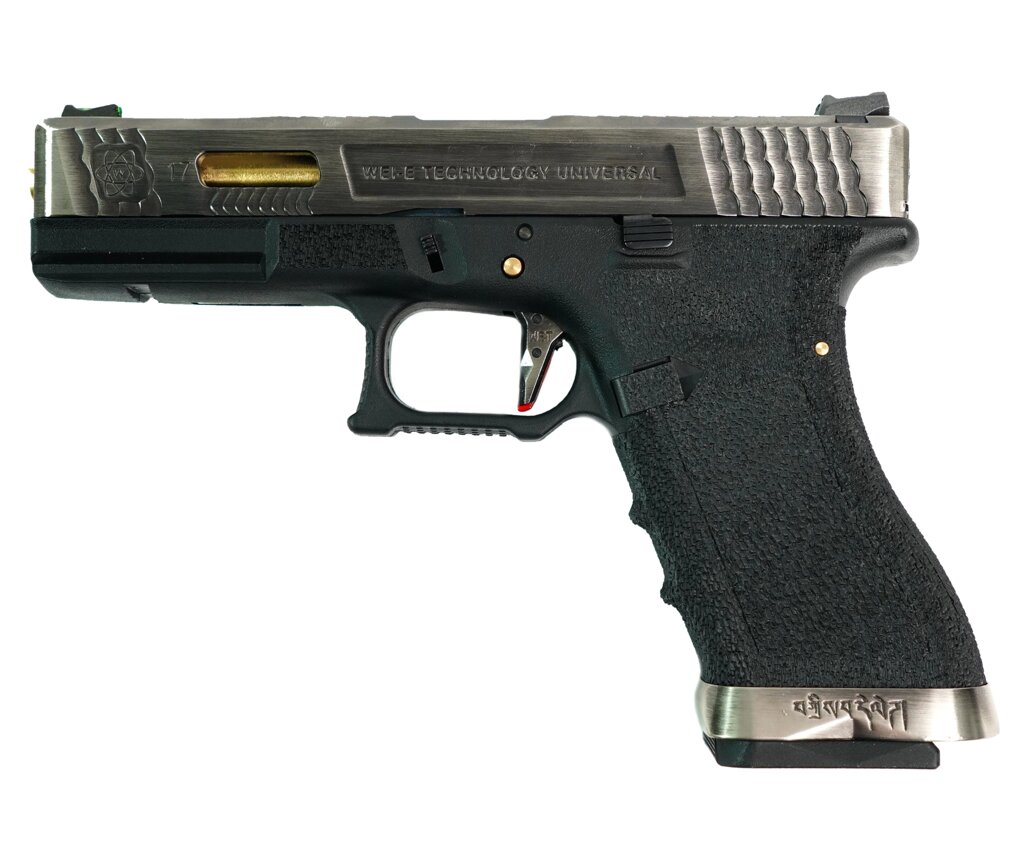 Страйкбольный пистолет WE Glock-17 G-Force, черная рамка, серебр. затвор, золот. ствол от компании Интернет-магазин Pnevmat24 - фото 1