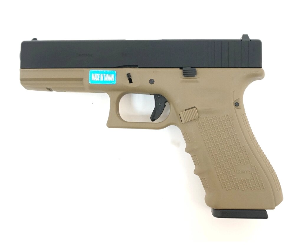 Страйкбольный пистолет WE Glock-17 Gen. 4 Tan, сменные накладки (WE-G001B-TN) от компании Интернет-магазин Pnevmat24 - фото 1