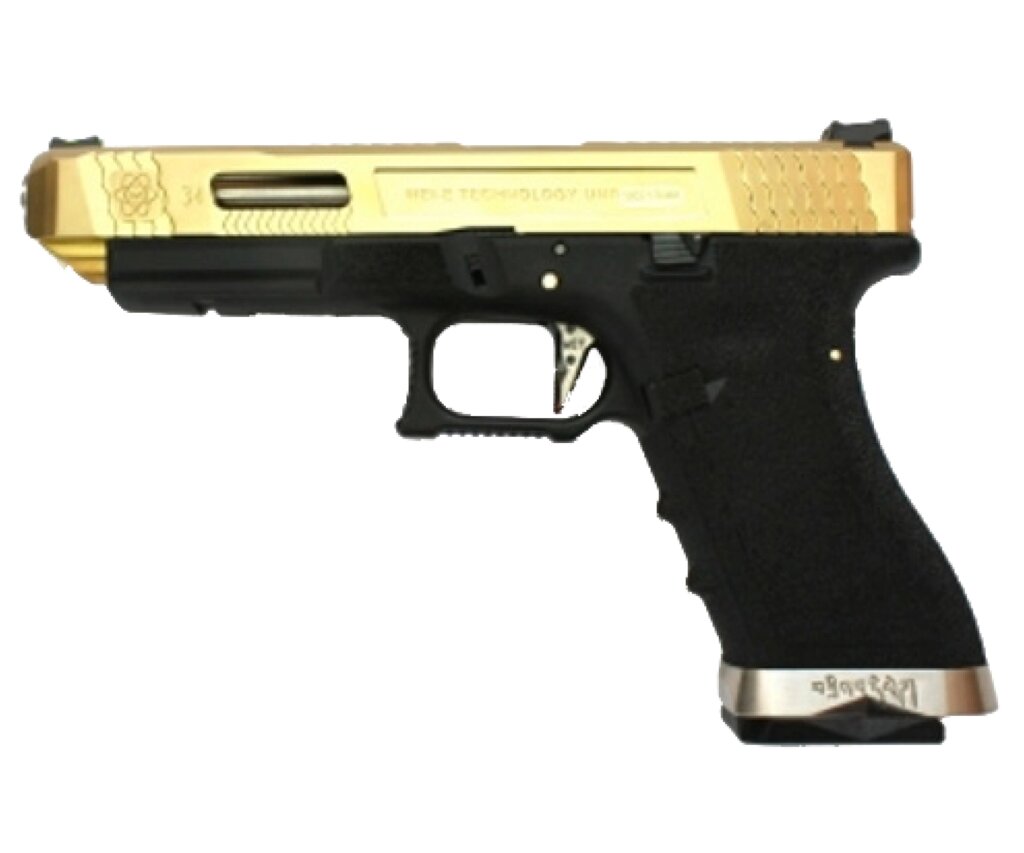 Страйкбольный пистолет WE Glock-34 G-Force Titanium Gold, черная рамка, золот. затвор от компании Интернет-магазин Pnevmat24 - фото 1