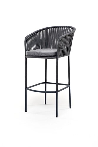 Бордо барный стул (59х52х107см) из роупа, каркас из стали серый (RAL7022) муар, роуп серый 15мм, ткань серая