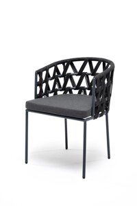 Диего стул (53х56х77см) плетеный из роупа, каркас стальной серый (RAL7022), роуп темно-серый круглый, ткань серая